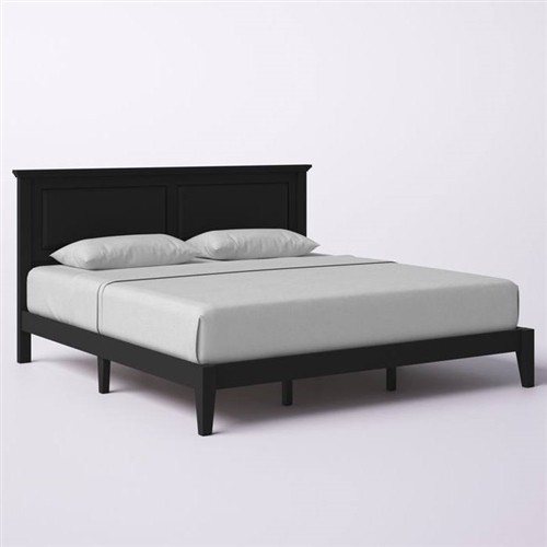 King Size Traditional Solid Oak Black Platform Bed Frame with Headboard