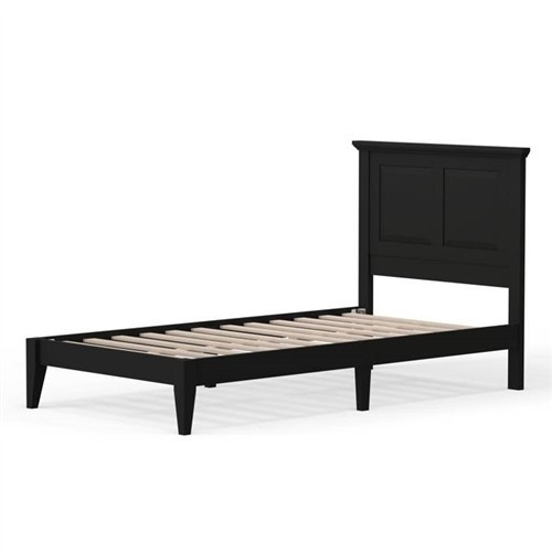 Twin Size Traditional Solid Oak Black Wood Platform Bed Frame with Headboard