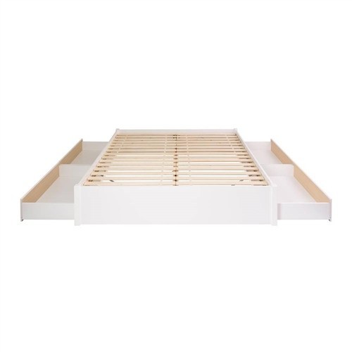 King Size White Wood Platform Bed Frame with 4 Storage Drawers