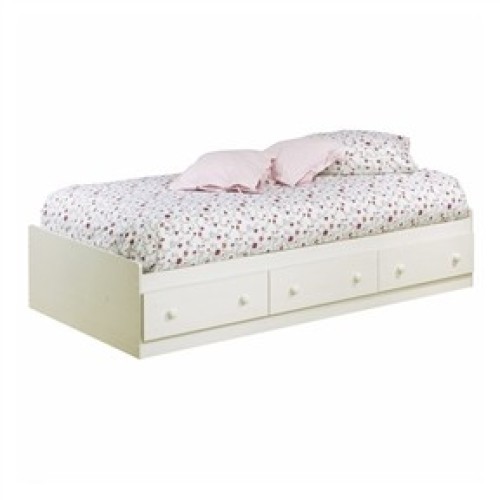 Twin Size White Wood Platform Bed Frame with 3 Storage Drawers