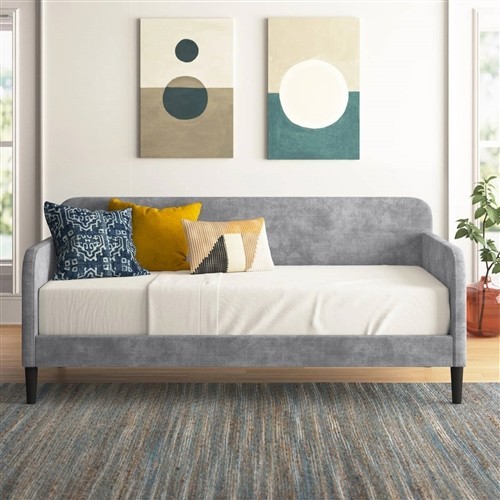 Twin Size Grey Velvet Upholstered Day Bed Frame