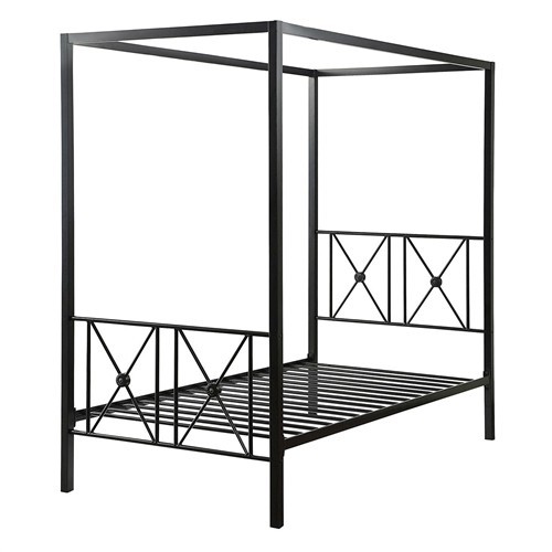 Twin Size Black Metal Canopy Bed Frame with Medallion Accents