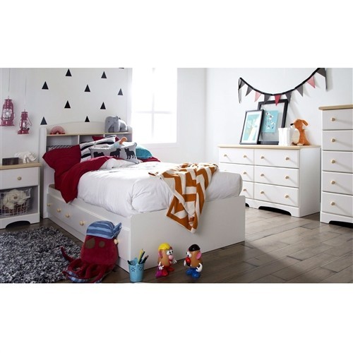 Twin Size White Wood Platform Day Bed Frame with Storage Drawers