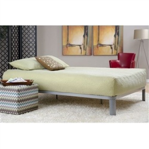 Twin Size Brushed Silver Metal Platform Bed Frame with Wood Slats