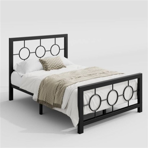 Twin Size Black Metal Platform Bed Frame with Circle Medallion Headboard and Footboard