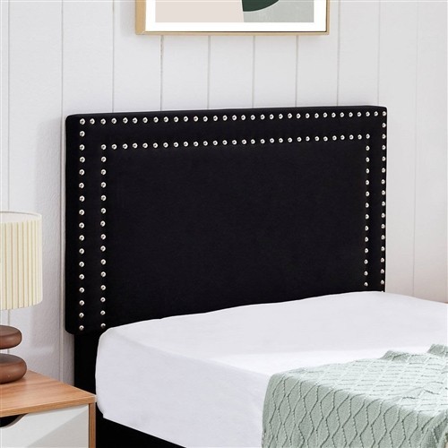 Twin Size Black Upholstered Platform Bed Frames with Nailhead Trim Headboard - Set of 2