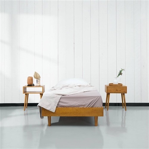 Twin Size Mid Century Low Profile Light Wood Platform Bed Frame