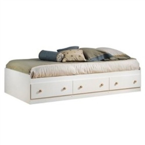 Twin Size White Wood Platform Bed Frame with 2 Storage Drawers