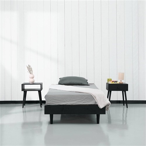 Twin Size Mid Century Low Profile Black Wood Platform Bed Frame