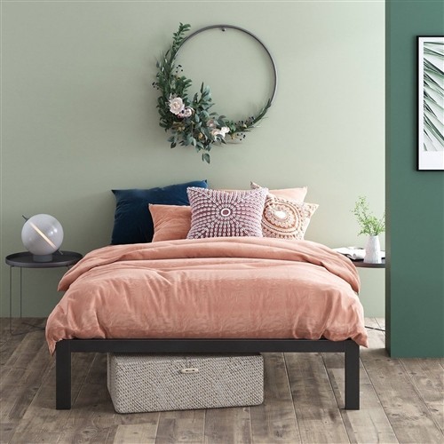 Twin Size 14" Black Metal Platform Bed Frame with Wood Slats