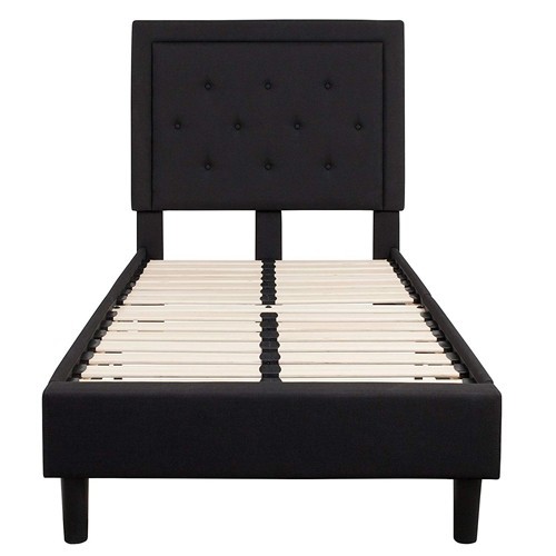 Twin Size Black Upholstered Platform Bed Frame with Button Tufted Headboard