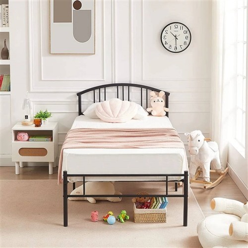 Twin Size Black Metal Platform Bed Frame with Arched Headboard