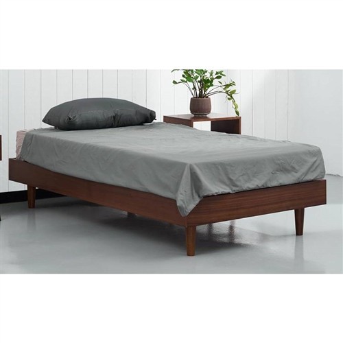 Twin Size Mid Century Low Profile Dark Brown Wood Platform Bed Frame