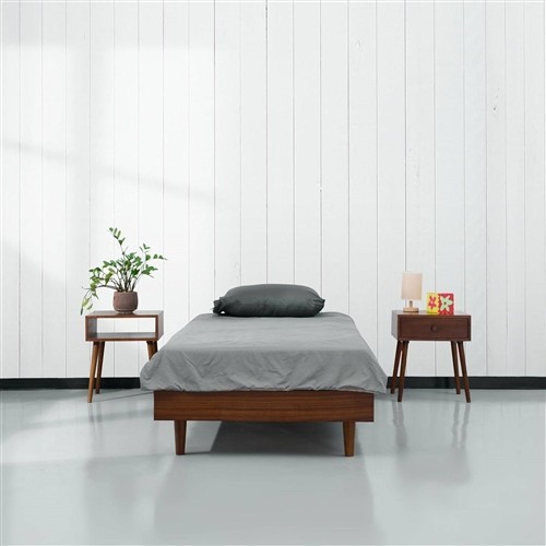 Twin Size Mid Century Low Profile Dark Brown Wood Platform Bed Frame