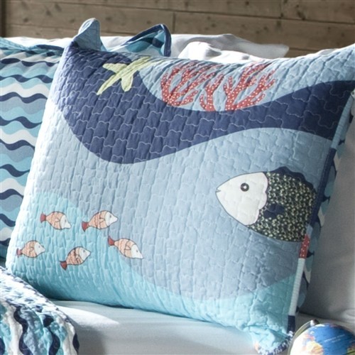 Twin Size Blue Sea Themed 2 Pc Bedspread Set