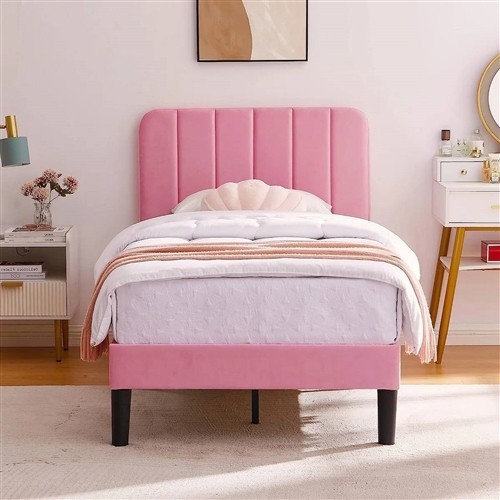 Twin Size White Upholstered Platform Bed Frame with Headboard