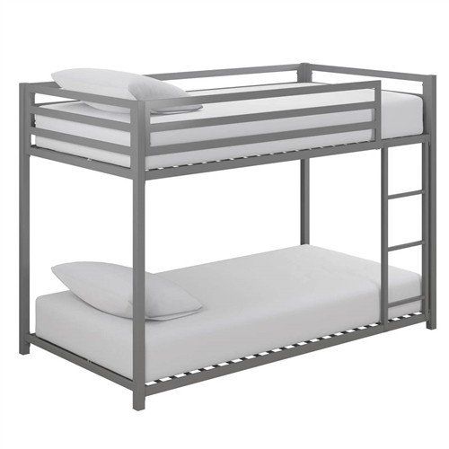 Twin over Twin Size Low Height Grey Metal Bunk Bed Frame