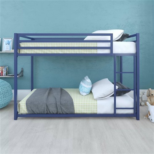 Twin over Twin Size Low Height Blue Metal Bunk Bed Frame