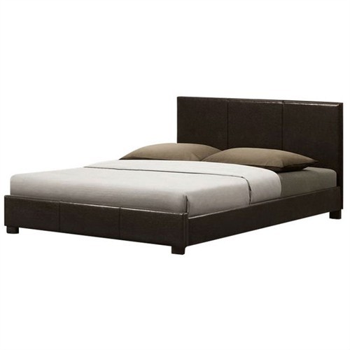 Queen Size Dark Brown Faux Leather Upholstered Platform Bed Frame with Headboard