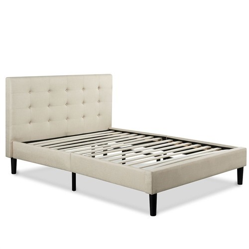 Queen Size Taupe Upholstered Platform Bed Frame with Headboard