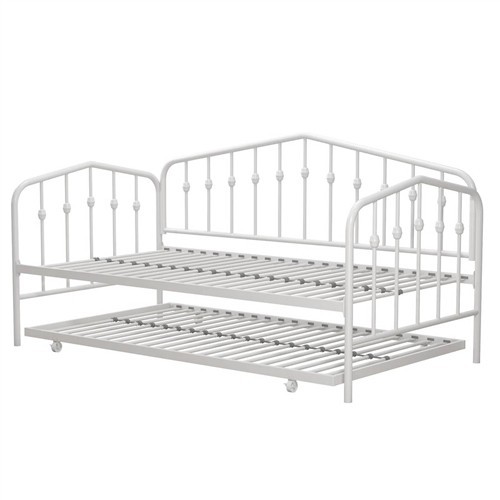Twin Size Industrial White Metal Day Bed Frame with Twin Trundle Bed