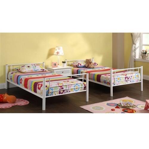 Twin over Twin Size White Metal Bunk Bed Frame