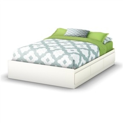 Full Size Contemporary White Platform Bed Frame with 3 Storage Drawers