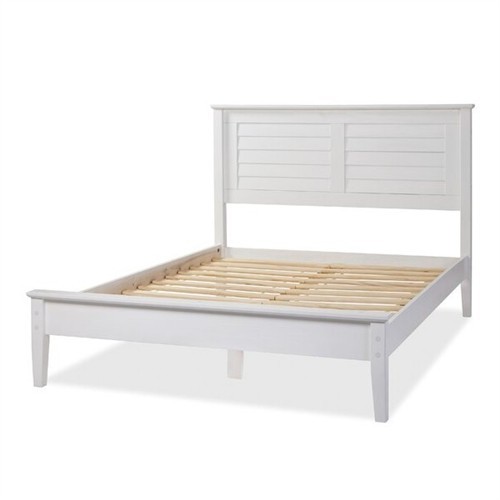 Queen Size Contemporary Solid Pine White Wood Platform Bed Frame with Headboard