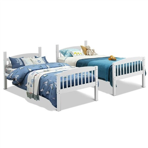 Twin over Twin Size White Wood Bunk Bed Frame