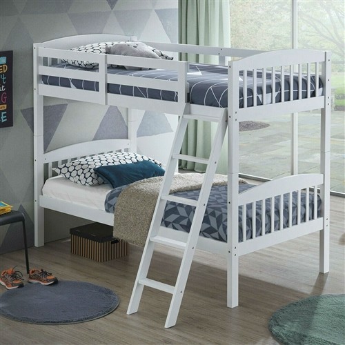 Twin over Twin Size White Wood Bunk Bed Frame