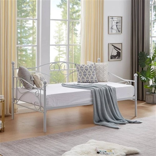 Twin Size Victorian White Metal Day Bed Frame