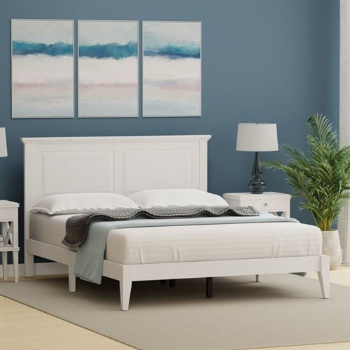 Queen Size Traditional Solid White Oak Wood Platform Bed Frame with Headboard