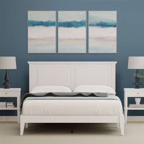 Queen Size Traditional Solid White Oak Wood Platform Bed Frame with Headboard