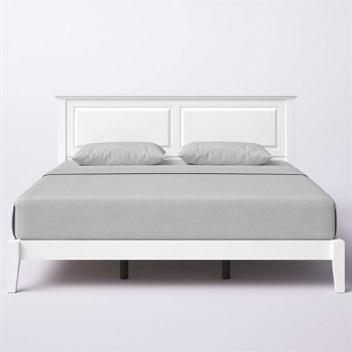 King Size Traditional Solid Oak White Platform Bed Frame with Headboard