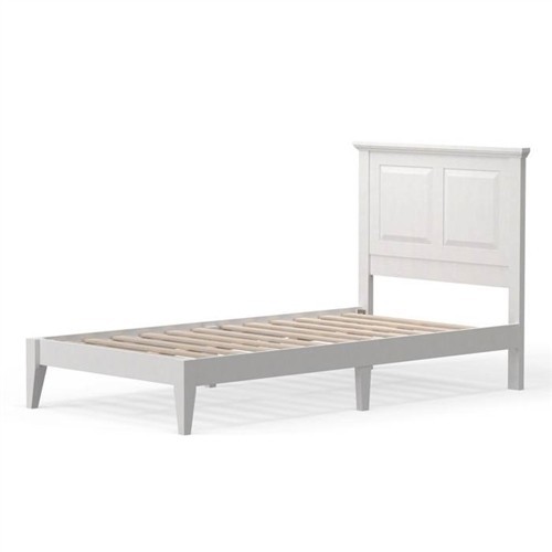 Twin Size Traditional Solid Oak White Wood Platform Bed Frame with Headboard