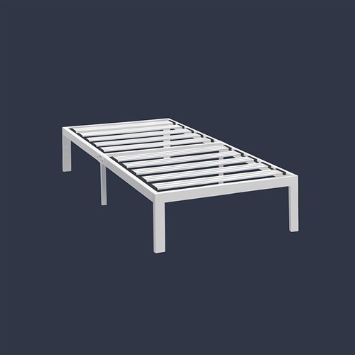 Twin Size 14" White Metal Platform Bed Frame