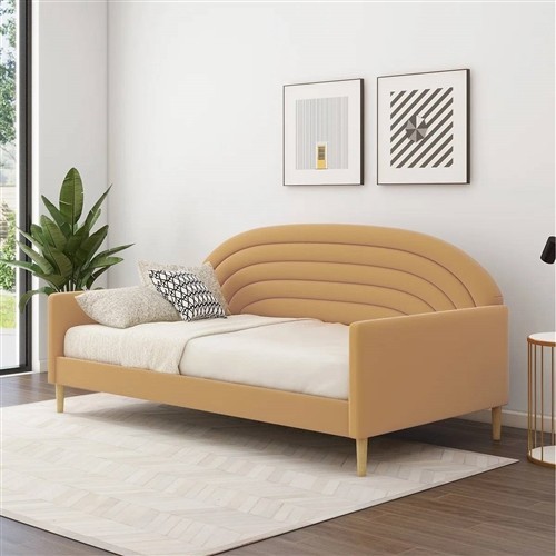 Twin Size Mid-Century Yellow Velvet Upholstered Day Bed Frame