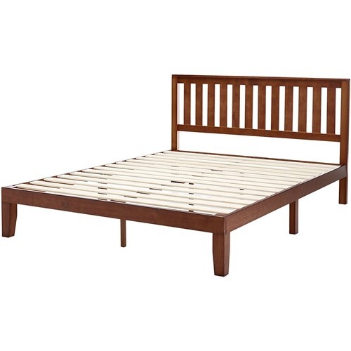 Queen Size Solid Espresso Wood Platform Bed Frame with Headboard