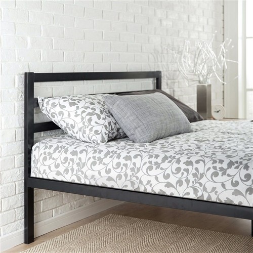 Twin Size Black Metal Platform Bed Frame with Metal Headboard and Wood Slats