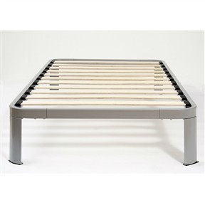 Twin Size Brushed Silver Metal Platform Bed Frame with Wood Slats