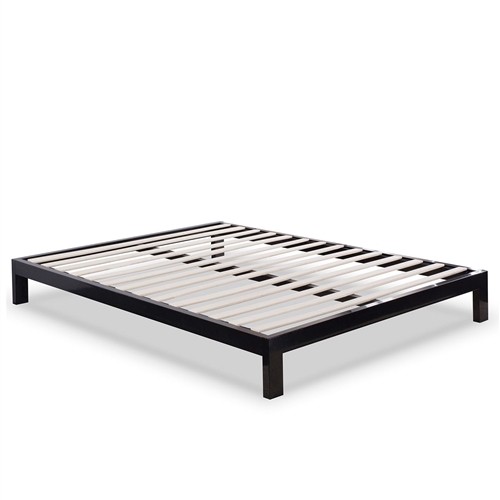 Twin Size 10" Low Profile Black Metal Platform Bed Frame with Wooden Slats and Headboard Holes