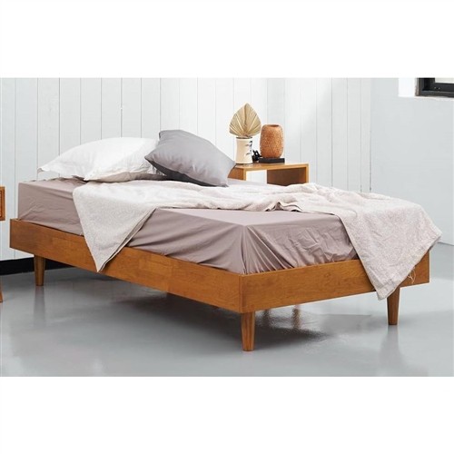 Twin Size Mid Century Low Profile Light Wood Platform Bed Frame