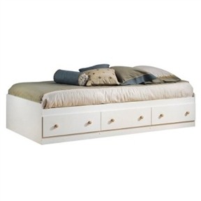 Twin Size White Wood Platform Bed Frame with 2 Storage Drawers