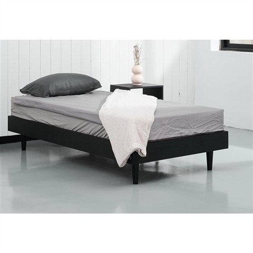 Twin Size Mid Century Low Profile Black Wood Platform Bed Frame