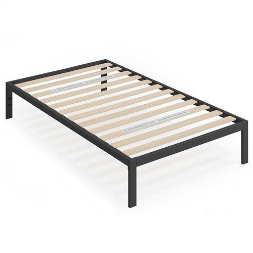 Twin Size 14" Black Metal Platform Bed Frame with Wood Slats