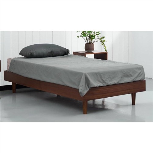 Twin Size Mid Century Low Profile Dark Brown Wood Platform Bed Frame