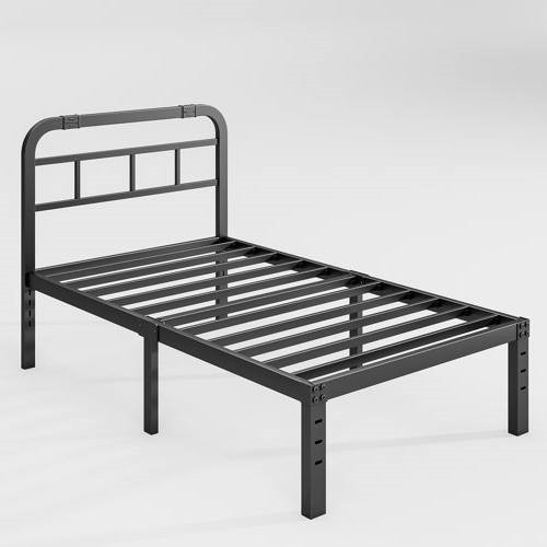 Twin Size Industrial Black Metal Platform Bed Frame with Metal Headboard