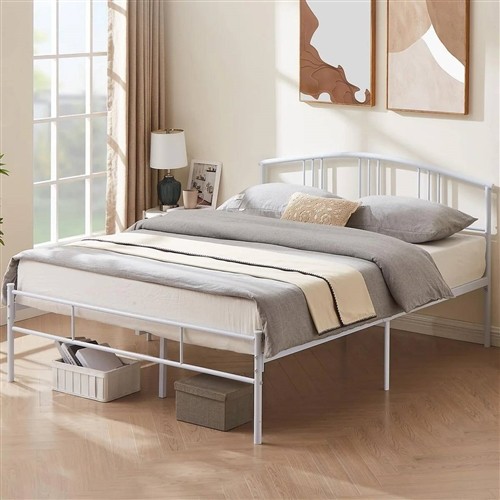 Twin Size White Metal Platform Bed Frame with Arched Headboard