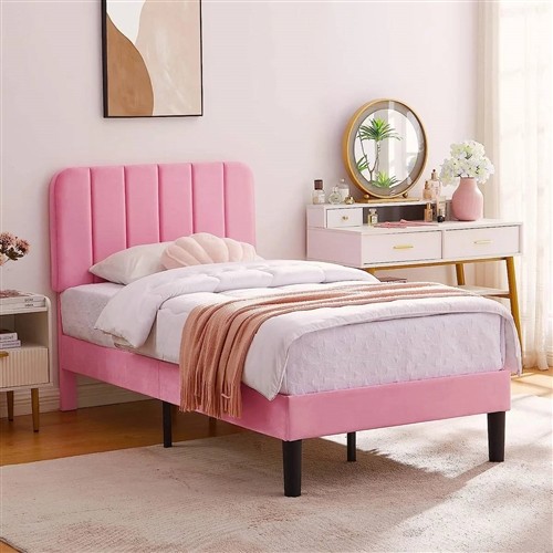 Twin Size White Upholstered Platform Bed Frame with Headboard