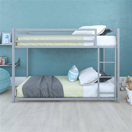Twin over Twin Size Low Height Grey Metal Bunk Bed Frame